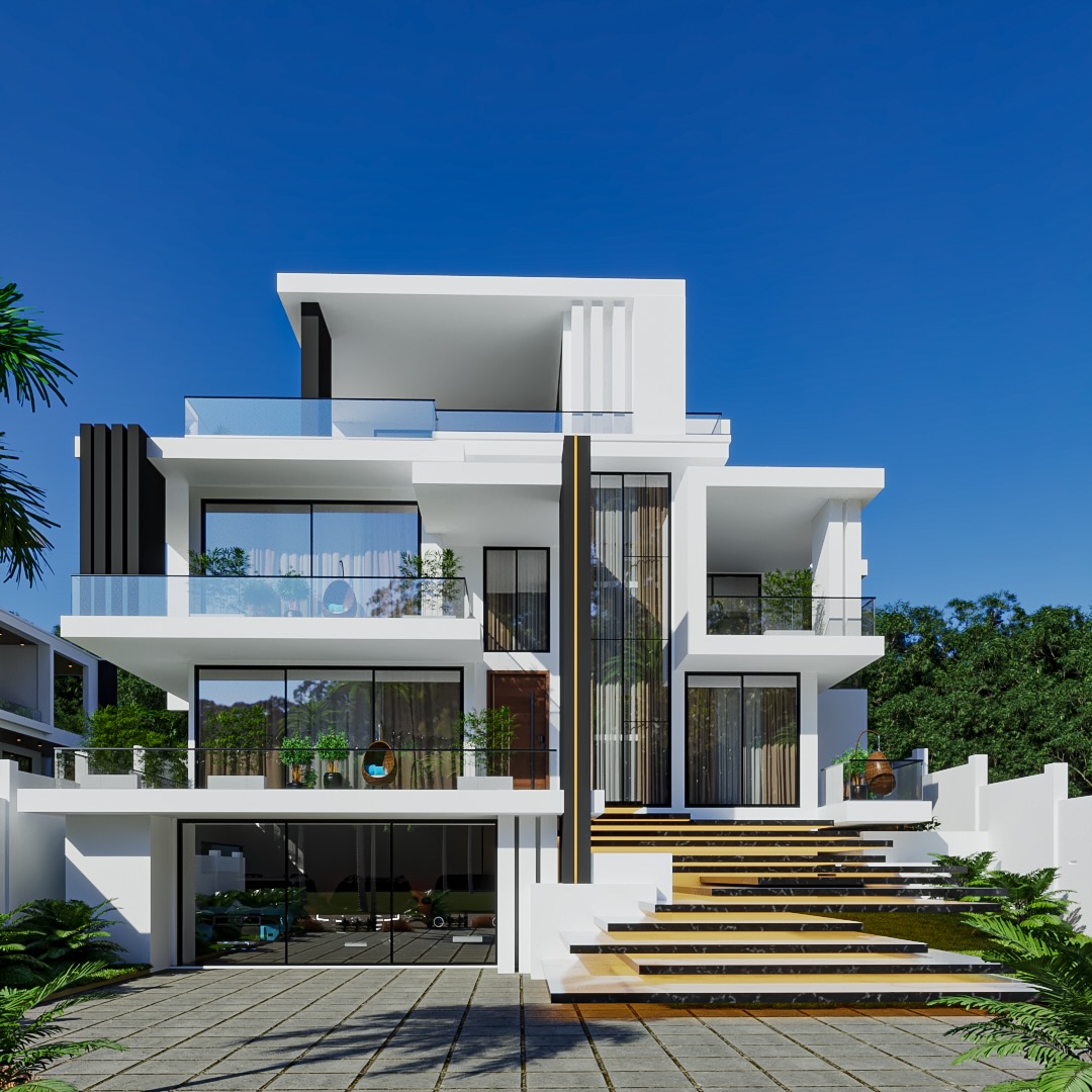 Archonly Studio's contemporary multi-level four-bedroom residence, with broad glazing and layered outdoor spaces
